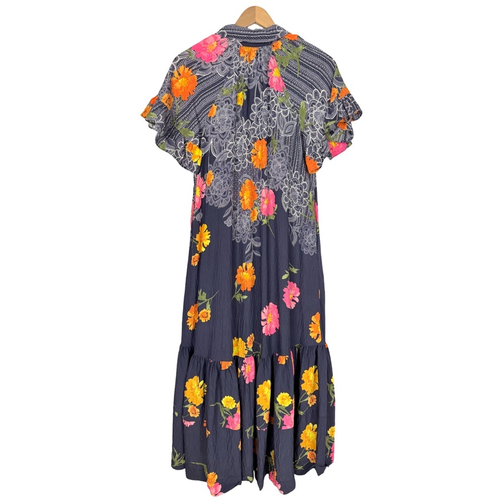 Anthropologie Floral Ruffle Blue Motif Maxi Dress relaxed fit Bohemian A-Line - Picture 4 of 11